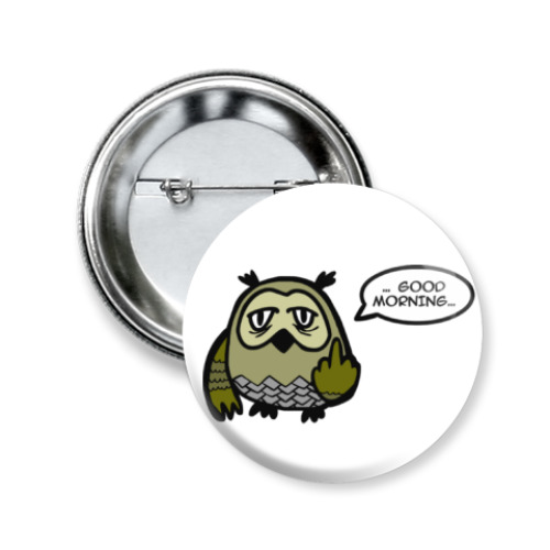 Значок 50мм с принтом Сова