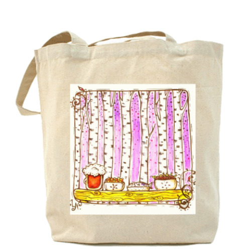 Сумка шоппер Березы на фиолетовом