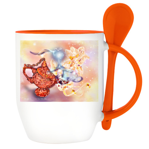 Кружка с ложкой с принтом Лампа с джином