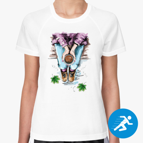 Женская спортивная футболка с принтом Спокойствие за кружечкой чая