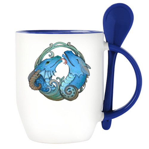 Кружка с ложкой Драконы целуются