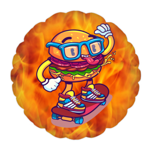 Подушка с принтом Бургер Скейтер