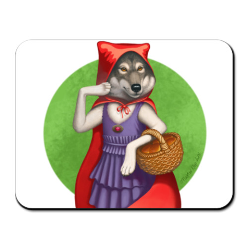 Коврик для мыши с принтом Волк в красном