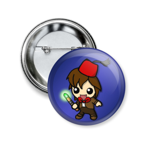 Значок 50мм с принтом Cartoon Eleventh Doctor In A Fez
