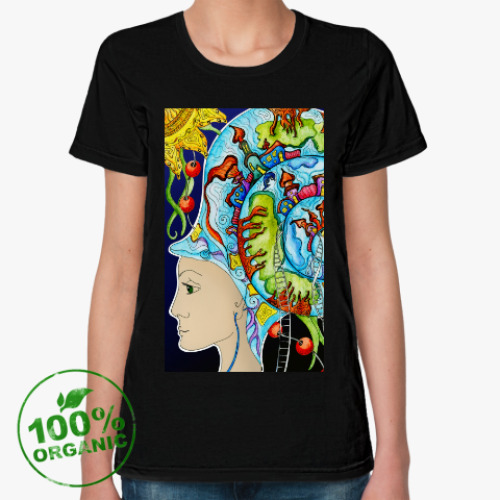 Женская футболка из органик-хлопка с принтом Сказочница и сказочный мир