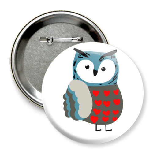 Значок 75мм с принтом Влюбленная сова