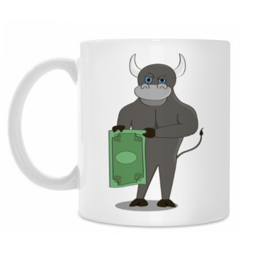 Кружка с принтом Бык с долларом