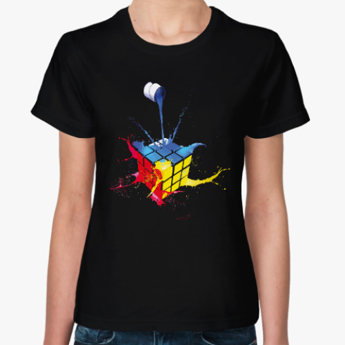 Женская футболка с принтом Кубик Рубика и краски