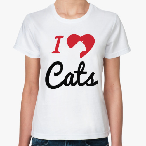 Классическая футболка с принтом Я люблю кошек (котов)