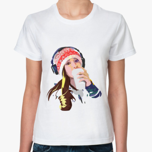 Классическая футболка с принтом девушка