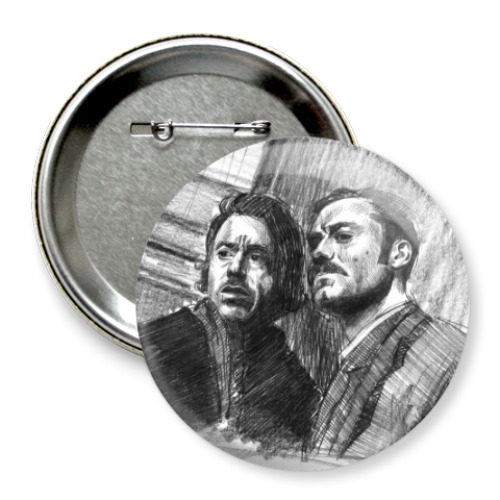 Значок 75мм с принтом Sherlock Holmes & Dr Watson