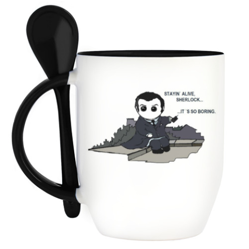 Кружка с ложкой с принтом Sherlock