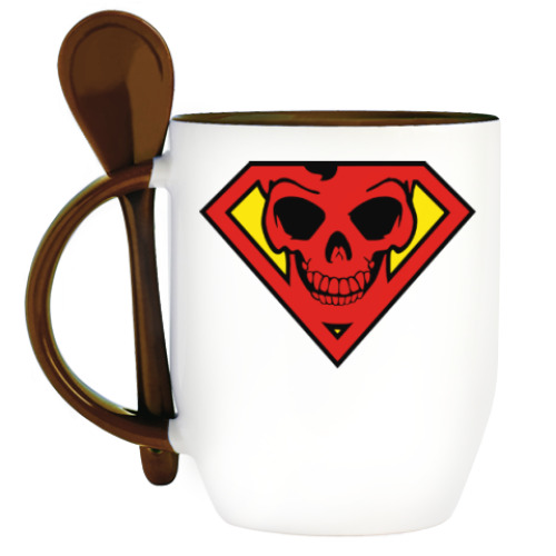 Кружка с ложкой с принтом Skull Superman