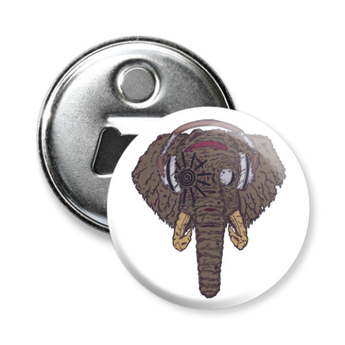 Магнит-открывашка с принтом Слон в наушниках