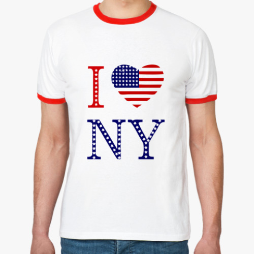 Футболка Ringer-T I Love NY -американский флаг