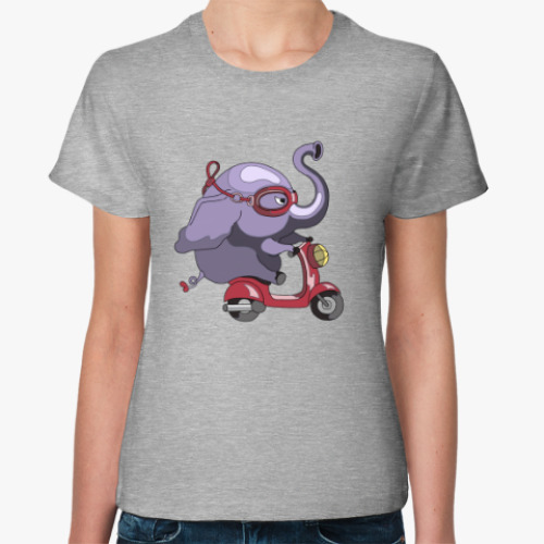 Женская футболка с принтом Микрослон на мопеде