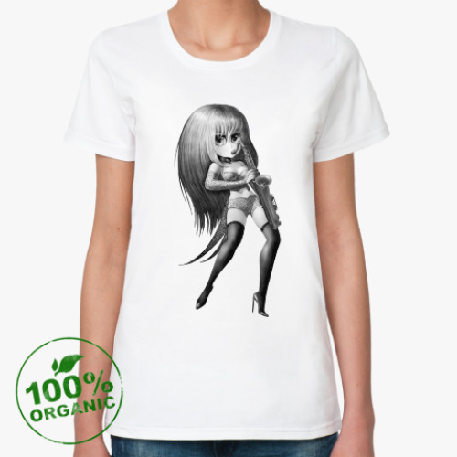 Женская футболка из органик-хлопка с принтом Девушка с саксофоном от  Киото