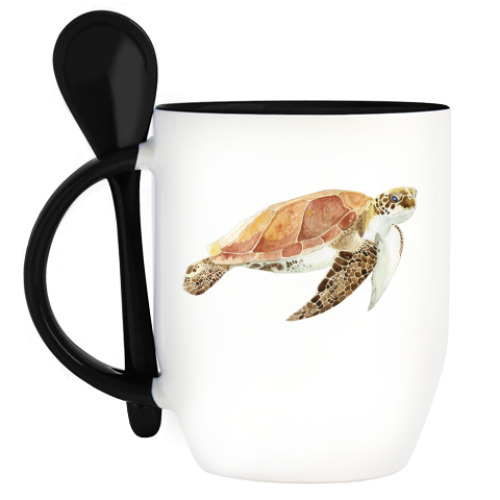Кружка с ложкой с принтом Морская черепаха