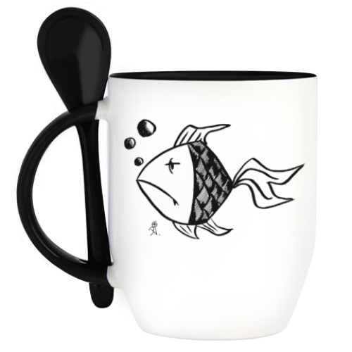 Кружка с ложкой с принтом Рыба твоей мечты