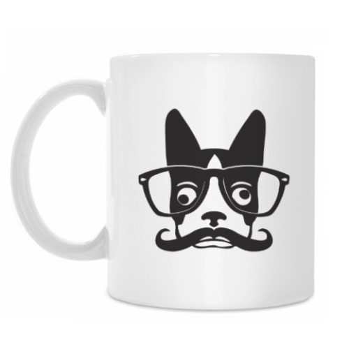Кружка с принтом Собака с усами и очки