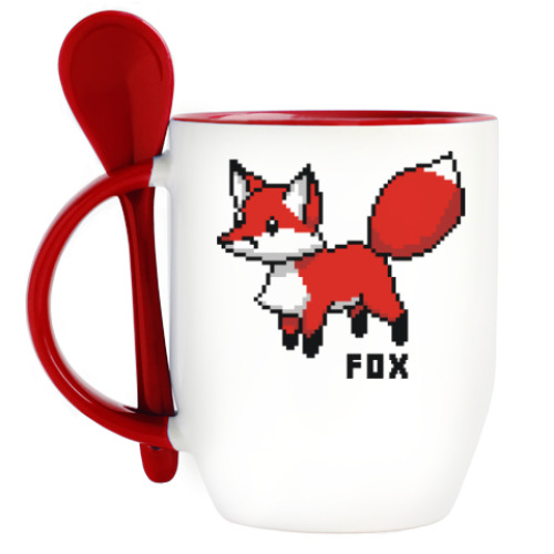 Кружка с ложкой 8-bit Fox