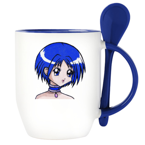 Кружка с ложкой с принтом Аниме девочка