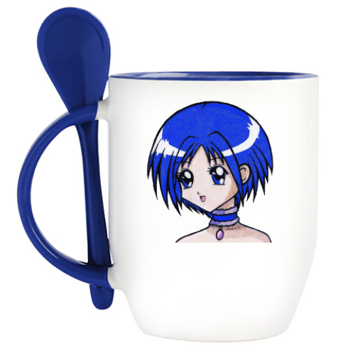 Кружка с ложкой с принтом Аниме девочка
