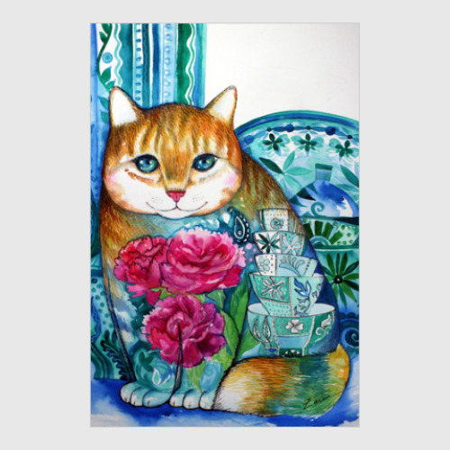 Постер с принтом пионовский кот