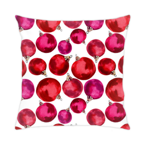 Подушка с принтом Шары новогодние акварель