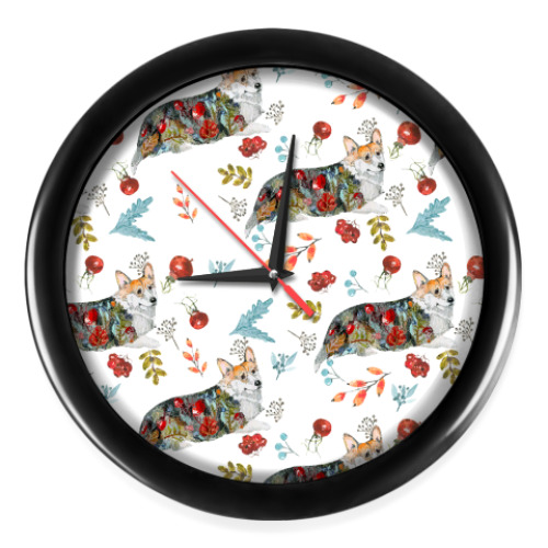 Настенные часы с принтом Корги о осенний вальс