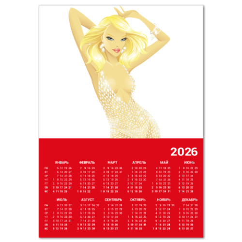 Календарь с принтом Девушка