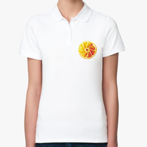 Женская рубашка поло (печать) с принтом апельсин