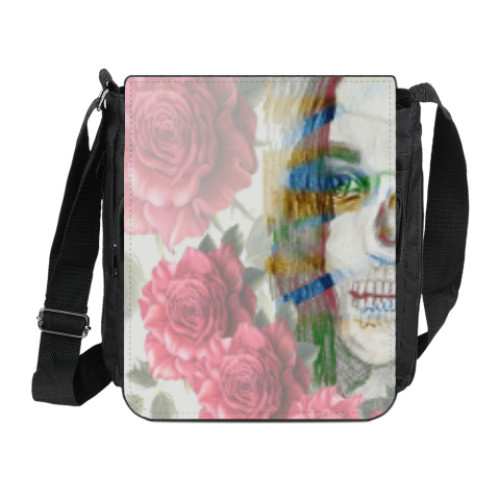 Сумка на плечо (мини-планшет) с принтом девушка и розы