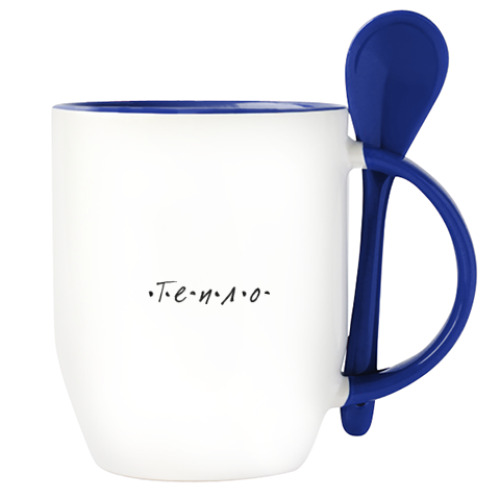 Кружка с ложкой с принтом чай