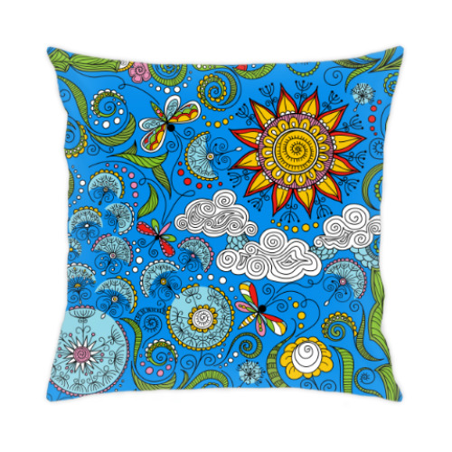 Подушка с принтом Узор с одуванчиками