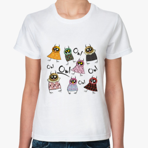 Классическая футболка с принтом  'Совы'