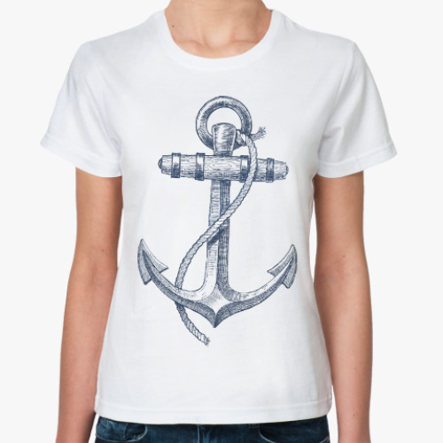 Классическая футболка с принтом Море винтаж якорь