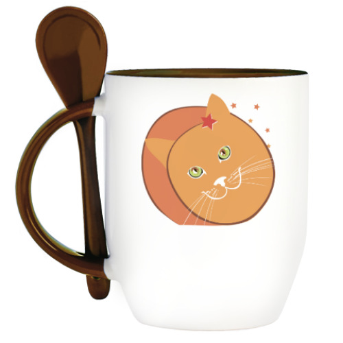 Кружка с ложкой с принтом Звездный котик