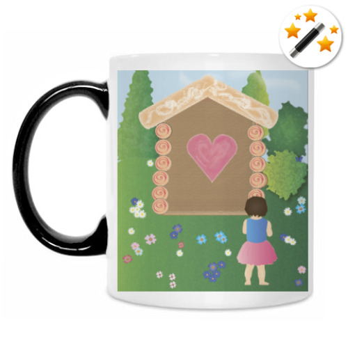 Кружка-хамелеон с принтом пряничный домик