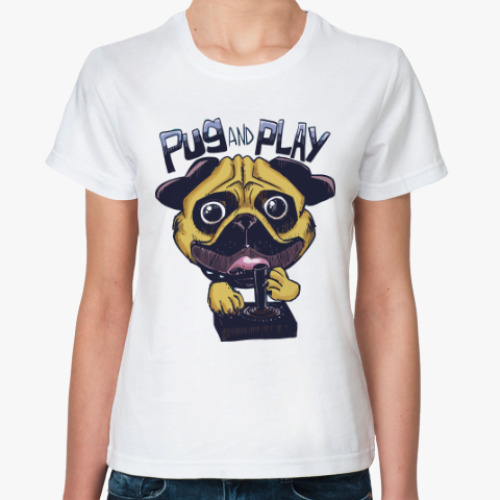 Классическая футболка с принтом Мопс