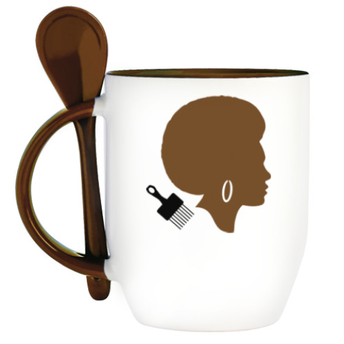 Кружка с ложкой с принтом Afro Lady