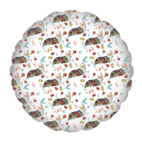 Подушка с принтом Корги и Осенний Вальс