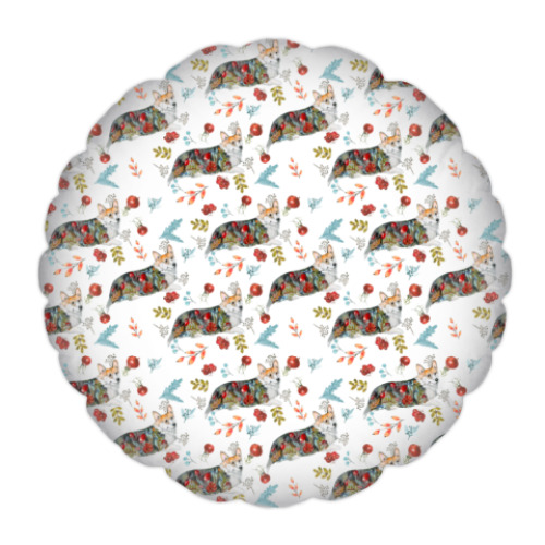 Подушка с принтом Корги и Осенний Вальс