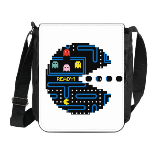 Сумка на плечо (мини-планшет) с принтом Pac-Man. PacMan. ПакМан. ПакМен. Pixels. Ready!