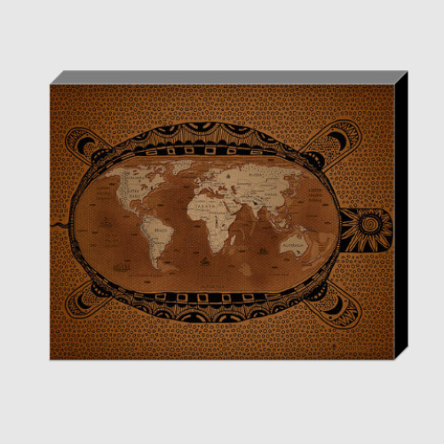 Холст с принтом Карта мира на черепахе