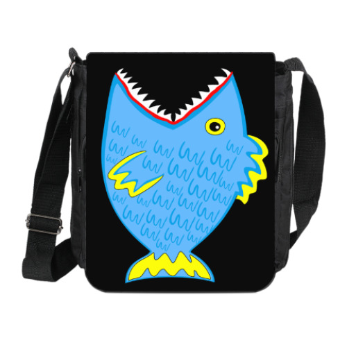 Сумка на плечо (мини-планшет) с принтом Зубастая рыба