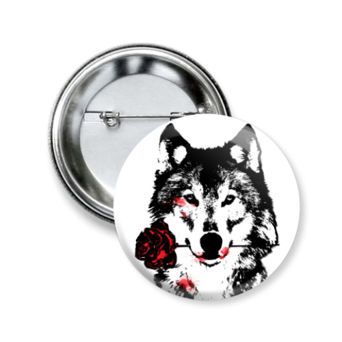 Значок 50мм с принтом Волк и Роза