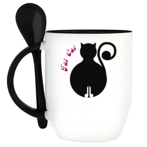 Кружка с ложкой с принтом Толстый кот