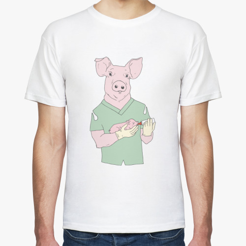 Футболка с принтом Свинья, ветеринарный врач