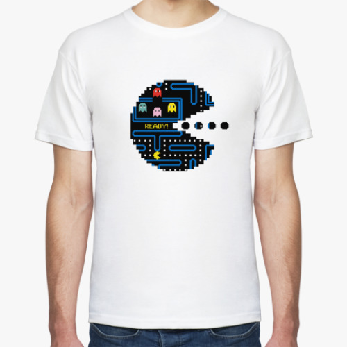 Футболка с принтом Pac-Man. PacMan. ПакМан. ПакМен. Pixels. Ready!